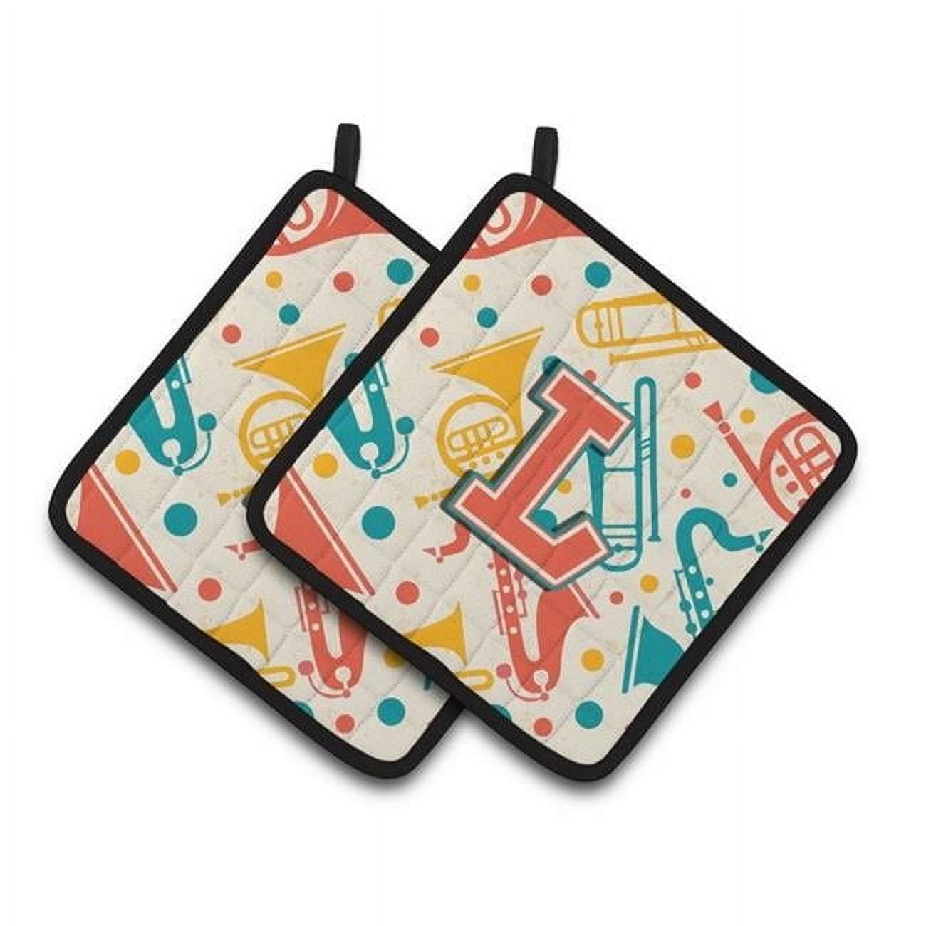Carolines Treasures CJ2001-LPTHD Letter L Retro Teal Orange Musical Instruments Initial Pair of Pot Holders, 7.5 x 3 x 7.5 in.