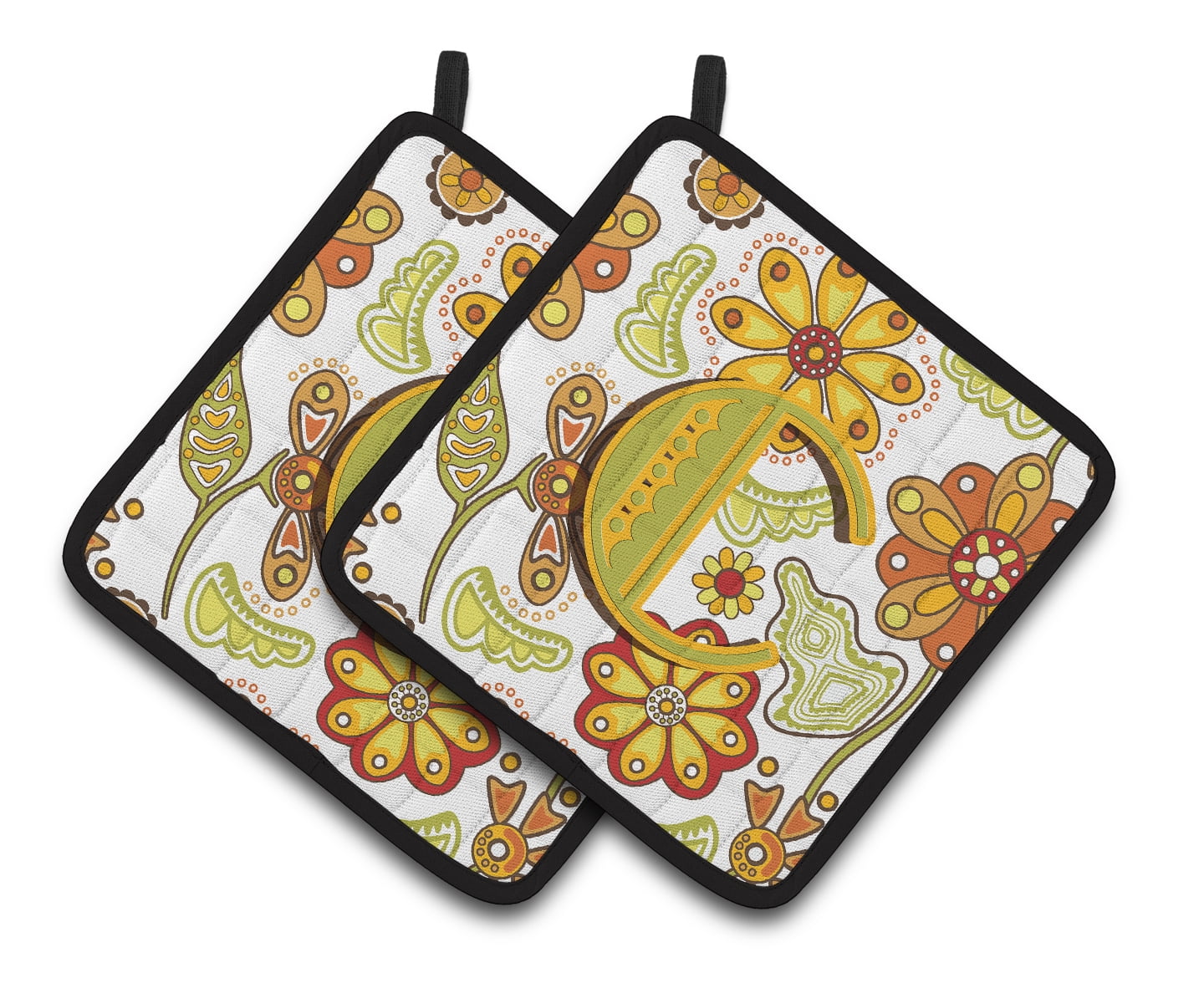 Carolines Treasures CJ2003-CPTHD Letter C Floral Mustard & Green Pair of Pot Holders, 7.5 x 3 x 7.5 in.