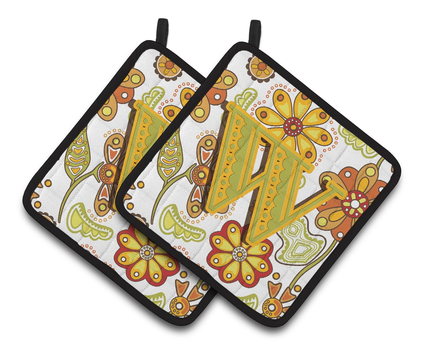 Carolines Treasures CJ2003-WPTHD Letter W Floral Mustard & Green Pair of Pot Holders, 7.5 x 3 x 7.5 in.