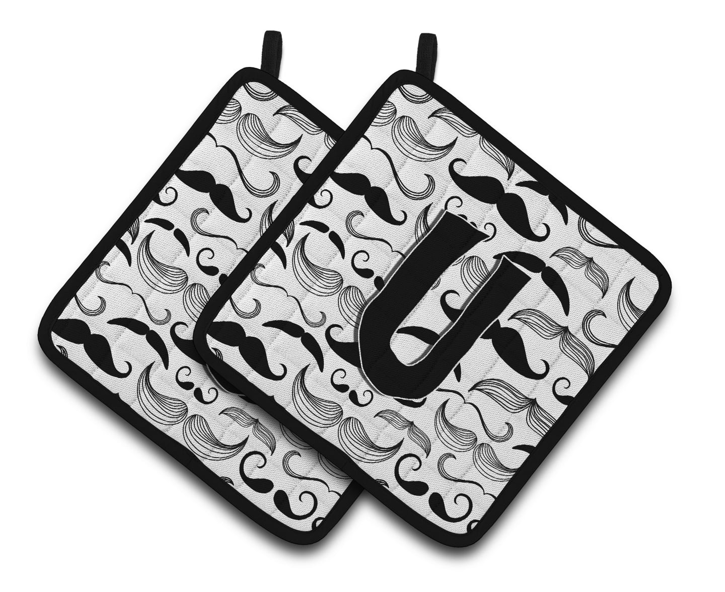 Carolines Treasures CJ2009-UPTHD Letter U Moustache Initial Pair of Pot Holders, 7.5HX7.5W, multicolor