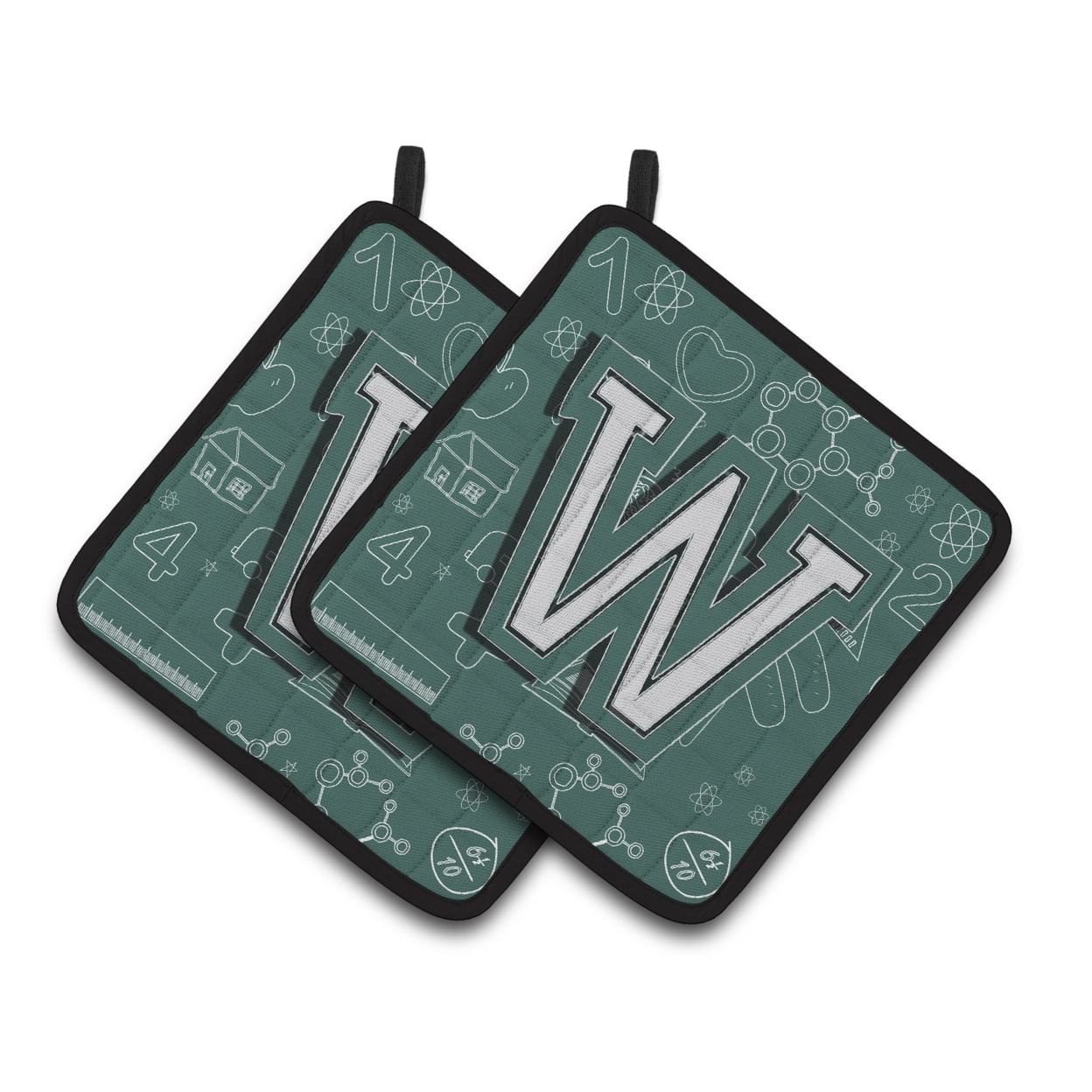Carolines Treasures CJ2010-WPTHD Letter W Back to School Initial Pair of Pot Holders, 7.5HX7.5W, multicolor