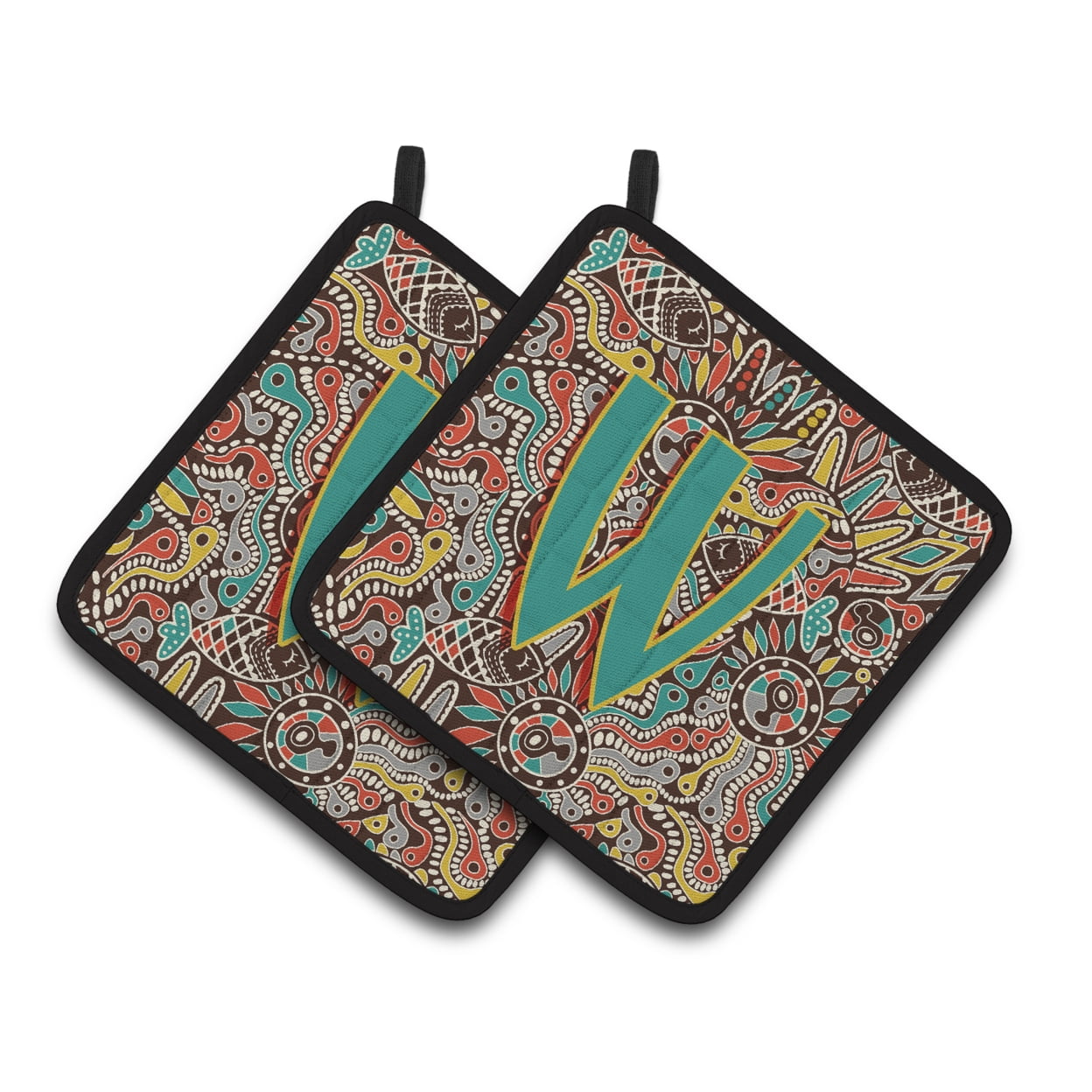 Carolines Treasures CJ2013-WPTHD Letter W Retro Tribal Alphabet Initial Pair of Pot Holders, 7.5HX7.5W, multicolor
