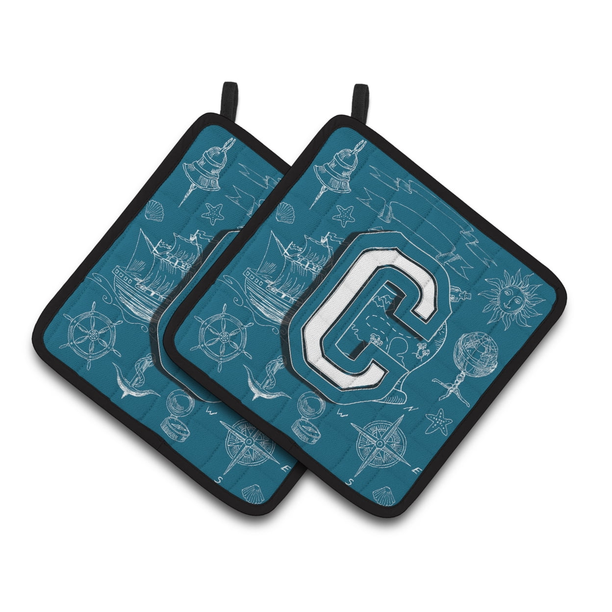Carolines Treasures CJ2014-CPTHD Letter C Sea Doodles Initial Alphabet Pair of Pot Holders, 7.5HX7.5W, multicolor