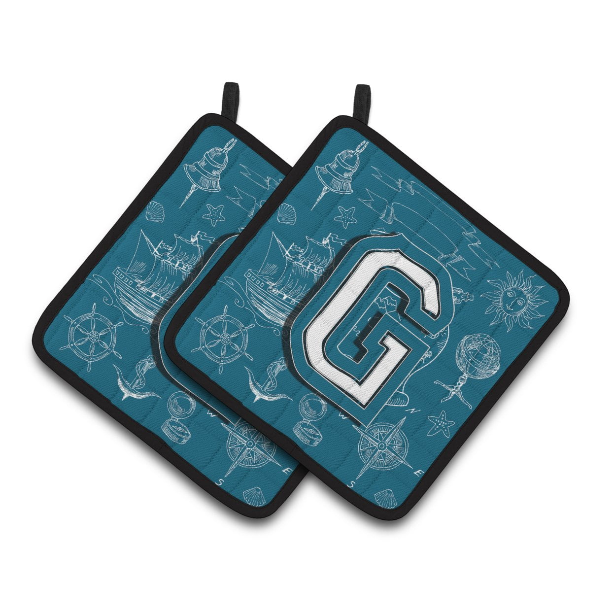 Carolines Treasures CJ2014-GPTHD Letter G Sea Doodles Initial Alphabet Pair of Pot Holders, 7.5HX7.5W, multicolor