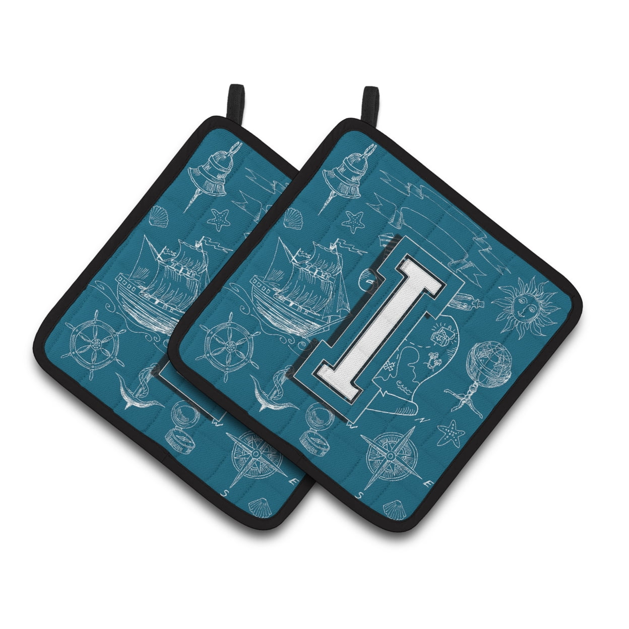 Carolines Treasures CJ2014-IPTHD Letter I Sea Doodles Initial Alphabet Pair of Pot Holders, 7.5HX7.5W, multicolor