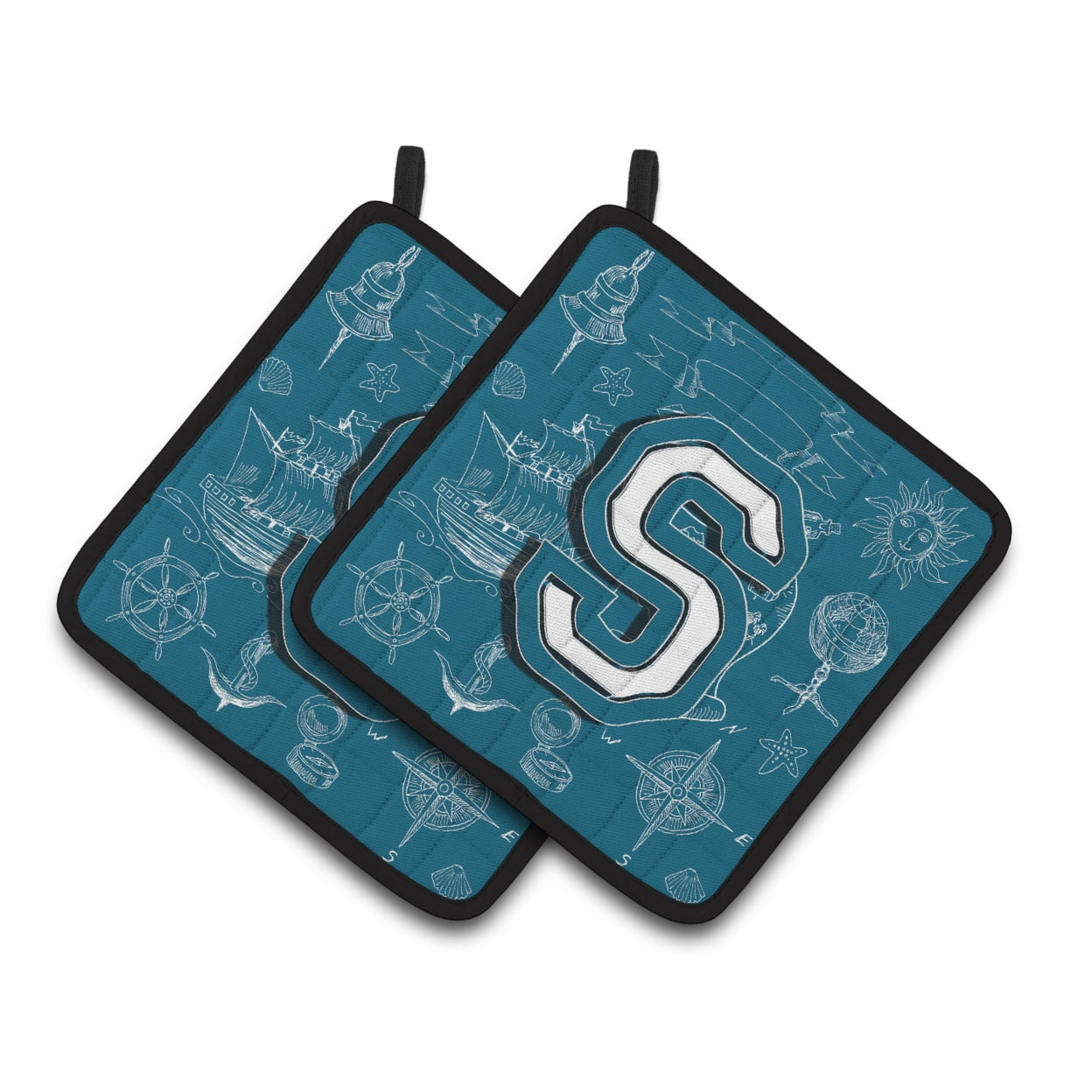 Carolines Treasures CJ2014-SPTHD Letter S Sea Doodles Initial Alphabet Pair of Pot Holders, 7.5HX7.5W, multicolor
