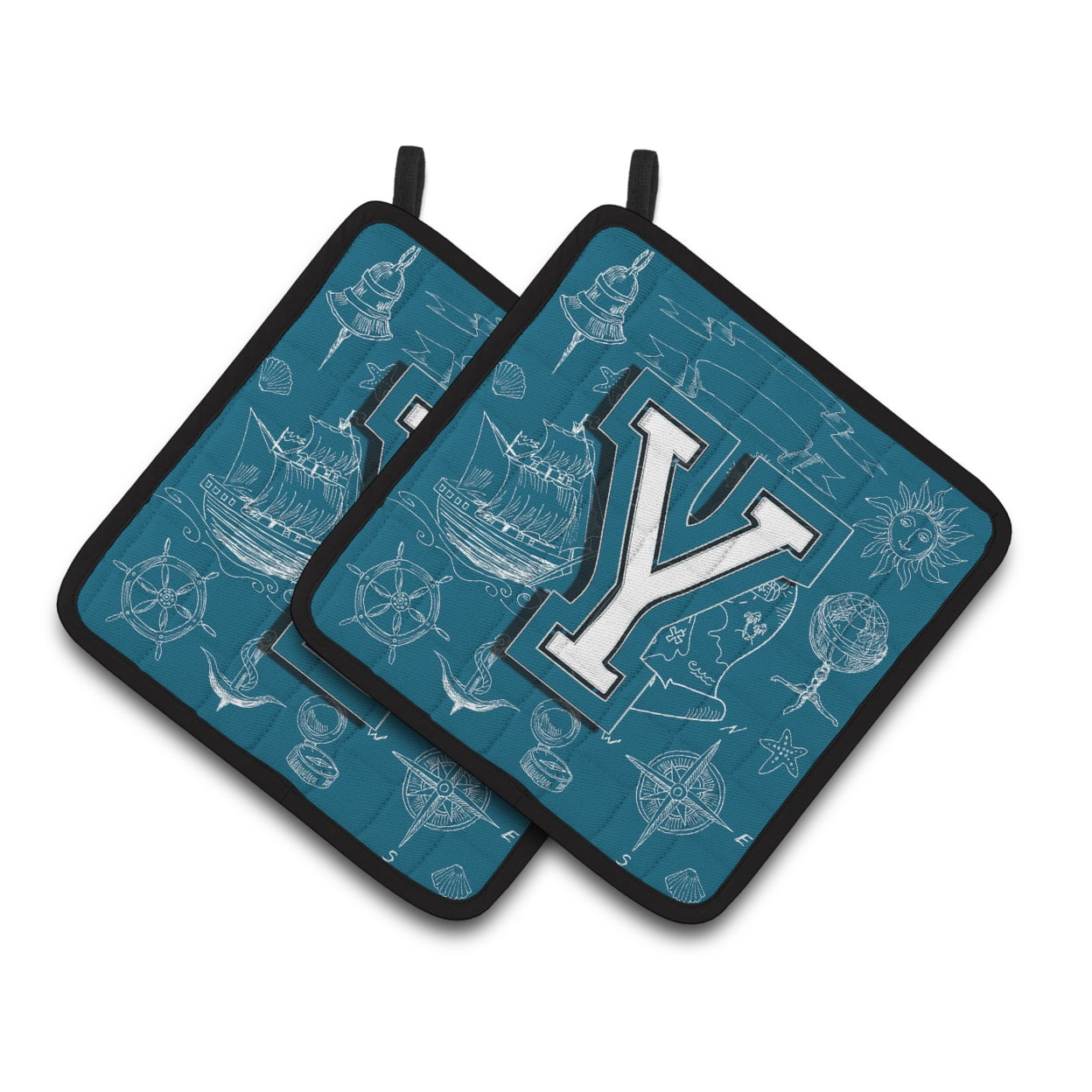Carolines Treasures CJ2014-YPTHD Letter Y Sea Doodles Initial Alphabet Pair of Pot Holders, 7.5HX7.5W, multicolor