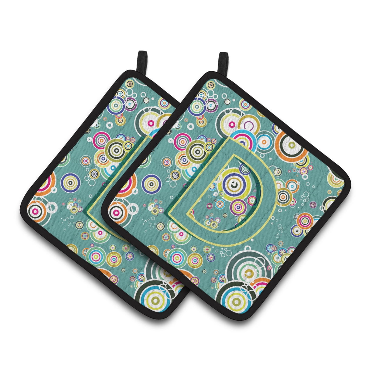 Carolines Treasures CJ2015-DPTHD Letter D Circle Circle Teal Initial Alphabet Pair of Pot Holders, 7.5HX7.5W, multicolor