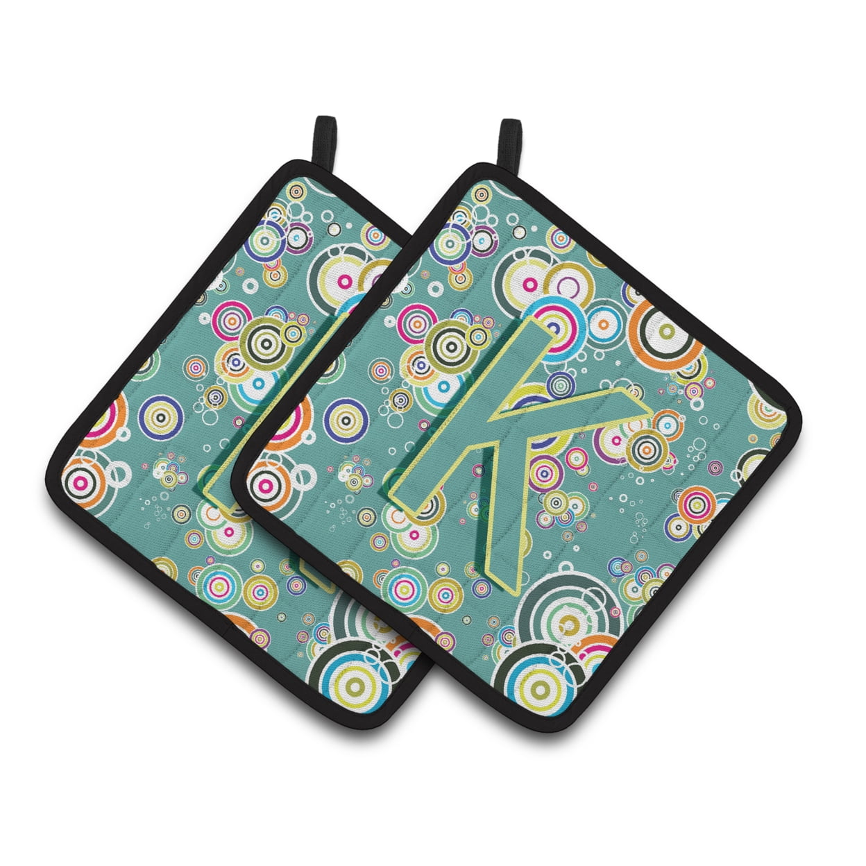 Carolines Treasures CJ2015-KPTHD Letter K Circle Circle Teal Initial Alphabet Pair of Pot Holders, 7.5HX7.5W, multicolor