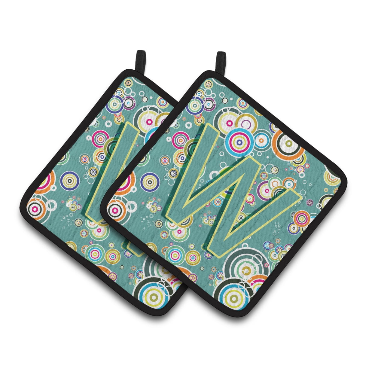 Carolines Treasures CJ2015-WPTHD Letter W Circle Circle Teal Initial Alphabet Pair of Pot Holders, 7.5HX7.5W, multicolor