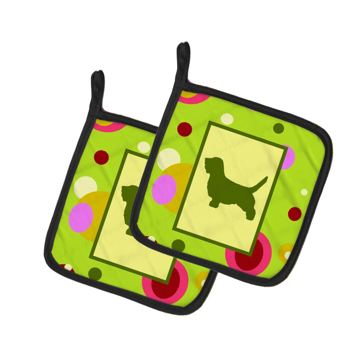 Carolines Treasures CK1087PTHD Lime Green Dots Petit Basset Griffon Vendeen Pair of Pot Holders , 7.5HX7.5W, multicolor