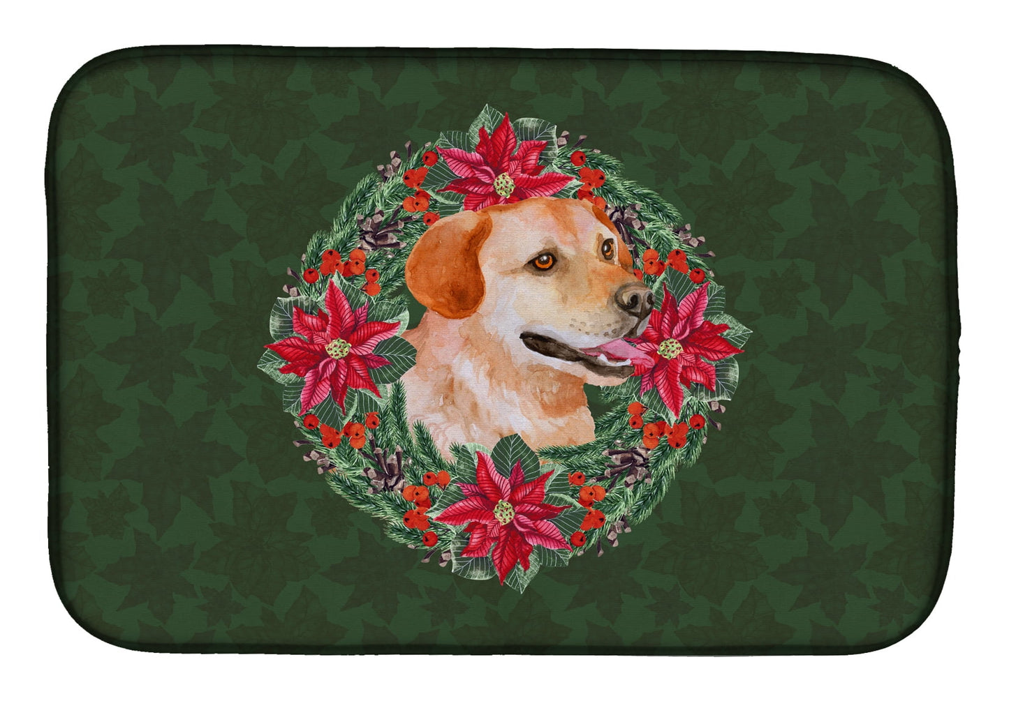 Labrador Retriever Poinsetta Wreath Dish Drying Mat