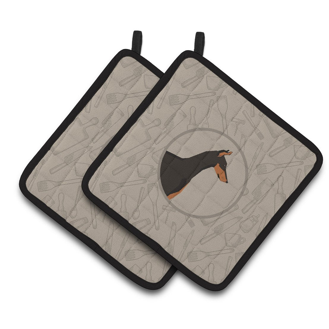 Carolines Treasures CK2182PTHD Doberman Pinscher In the Kitchen Pair of Pot Holders, 7.5HX7.5W, multicolor