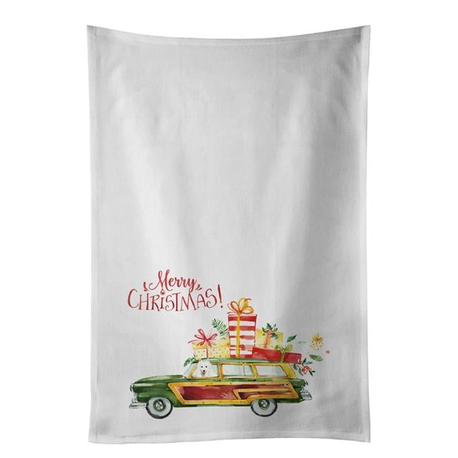 Carolines Treasures CK2410WTKT 28 x 19 in. Unisex Merry Christmas Japanese Spitz White Dish Towels Kitchen Towel - Set of 2