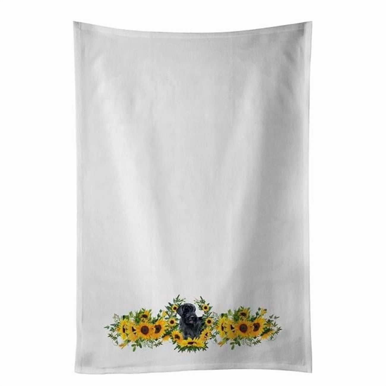 Carolines Treasures CK2852WTKT 28 x 19 in. Unisex Giant Schnauzer in Sunflowers White Dish Towels Kitchen Towel - Set of 2