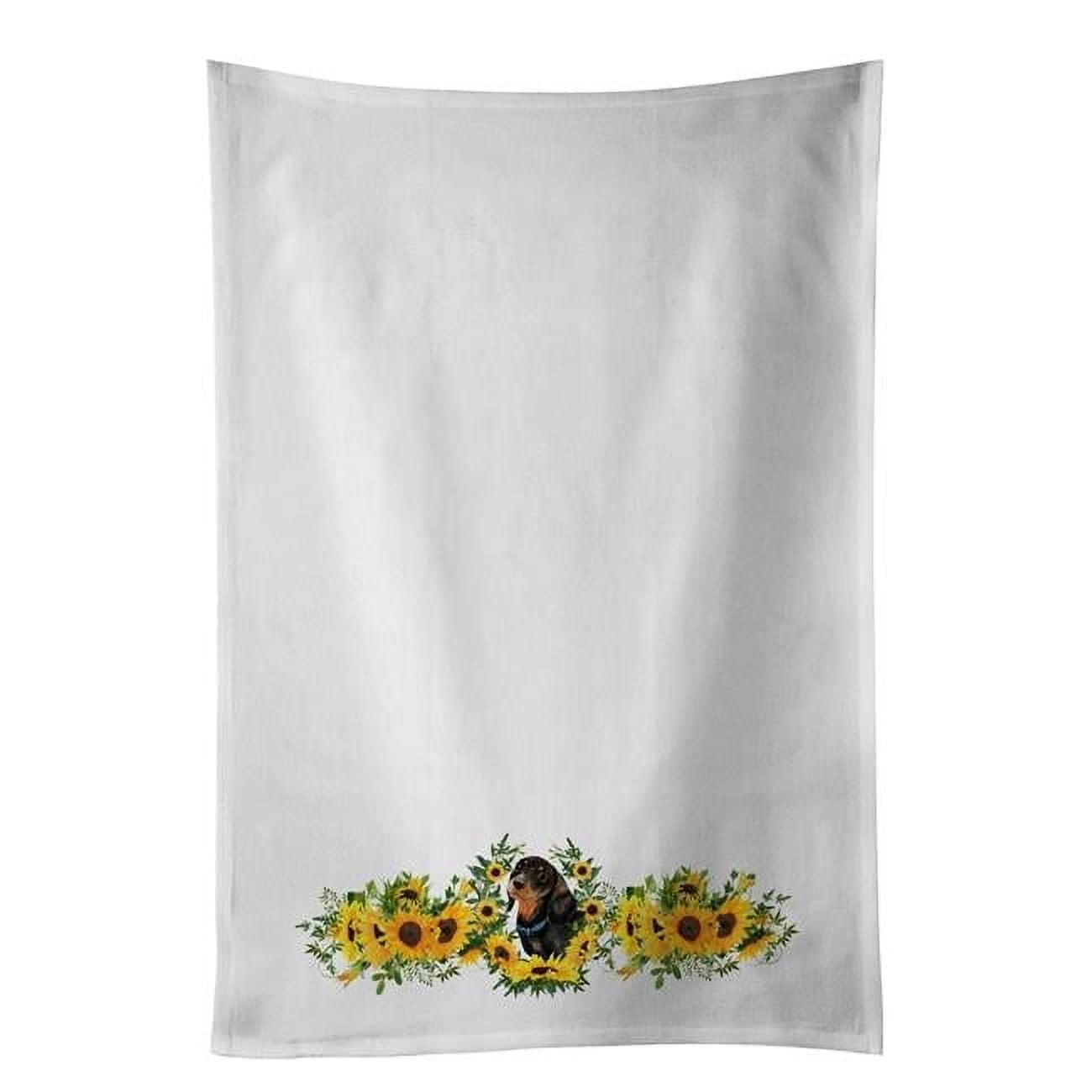 Carolines Treasures CK2927WTKT 28 x 19 in. Unisex Black & Tan Dachshund in Sunflowers White Dish Towels Kitchen Towel - Set of 2