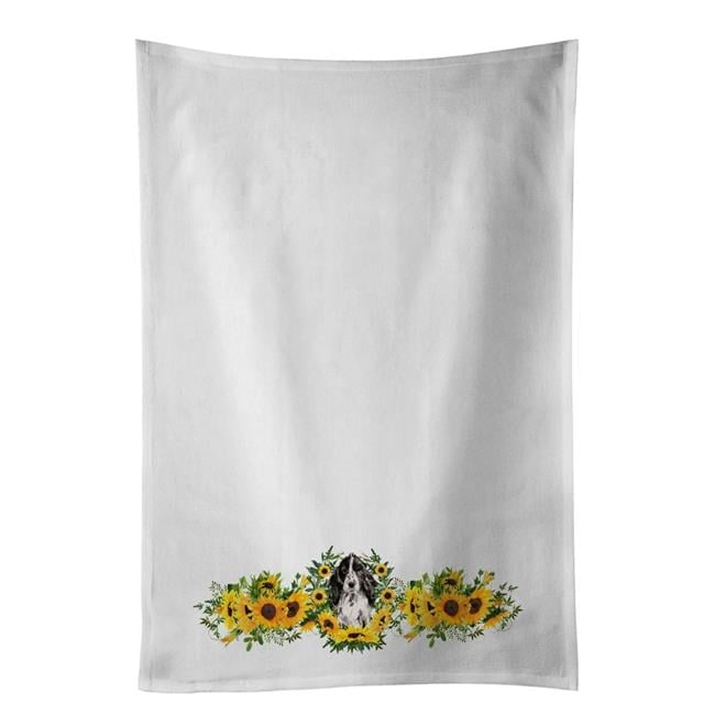 Carolines Treasures CK2944WTKT 28 x 19 in. Unisex Black Parti Cocker Spaniel in Sunflowers White Dish Towels Kitchen Towel - Set of 2