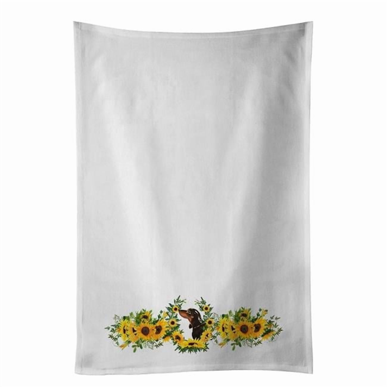 Carolines Treasures CK2951WTKT 28 x 19 in. Unisex Red Tan Dachshund in Sunflowers White Dish Towels Kitchen Towel - Set of 2