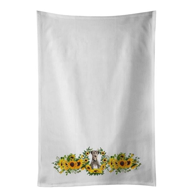 Carolines Treasures CK2974WTKT 28 x 19 in. Unisex Irish Wolfhound in Sunflowers White Dish Towels Kitchen Towel - Set of 2