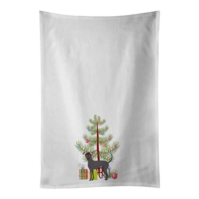 Carolines Treasures CK3442WTKT 28 x 19 in. Unisex Argentine Pila Dog Christmas Tree White Dish Towels Kitchen Towel - Set of 2