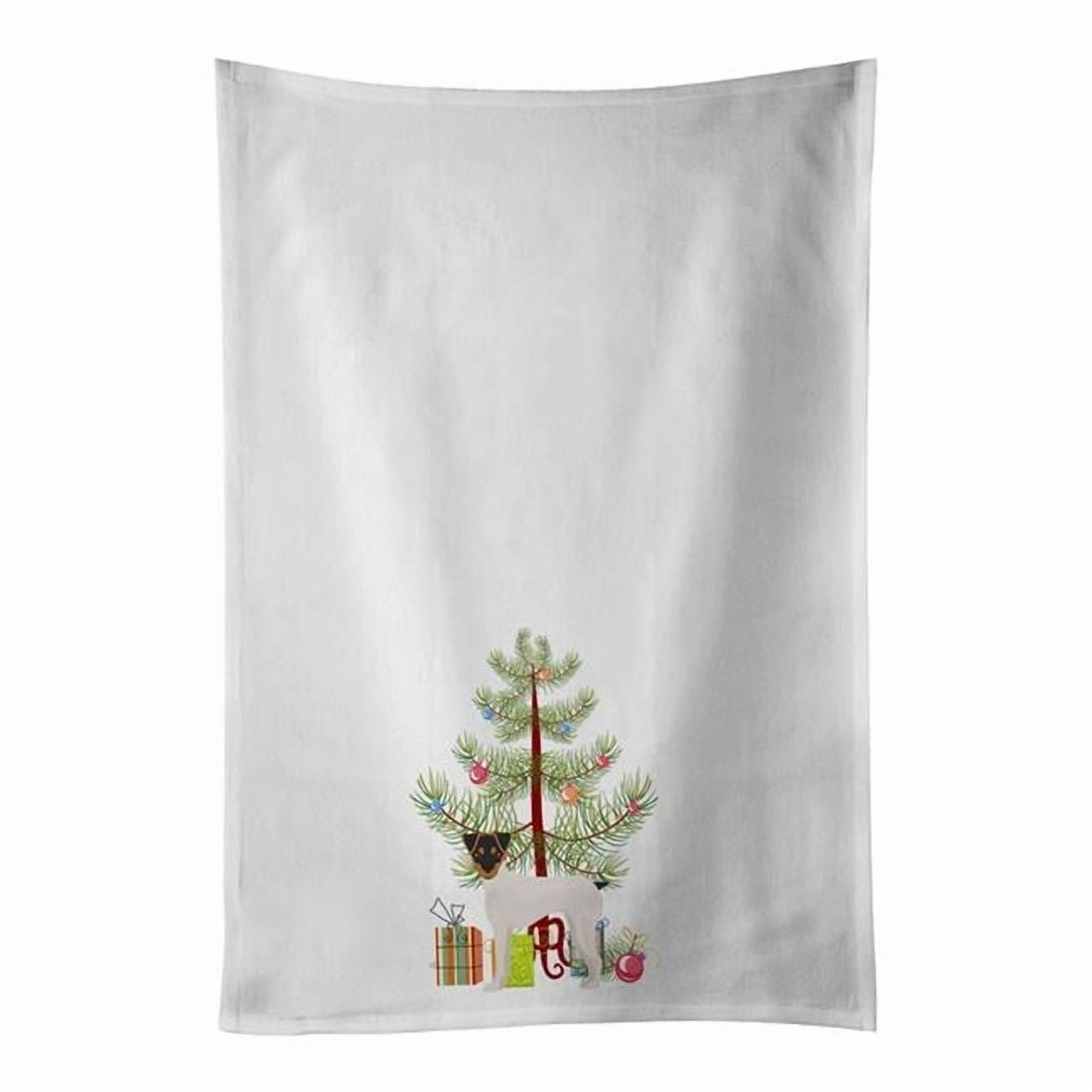 Carolines Treasures CK3464WTKT 28 x 19 in. Unisex Japanese Terrier Christmas Tree White Dish Towels Kitchen Towel - Set of 2