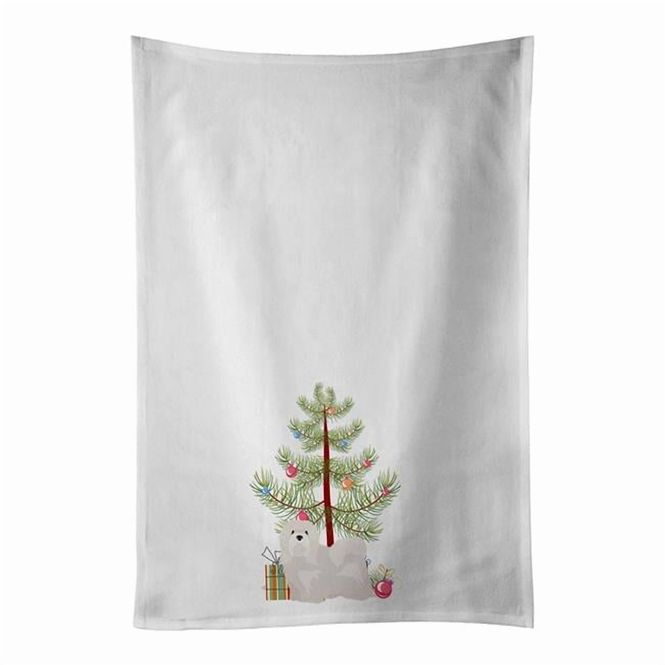 Carolines Treasures CK3469WTKT 28 x 19 in. Unisex White Lhasa Apso Christmas Tree White Dish Towels Kitchen Towel - Set of 2