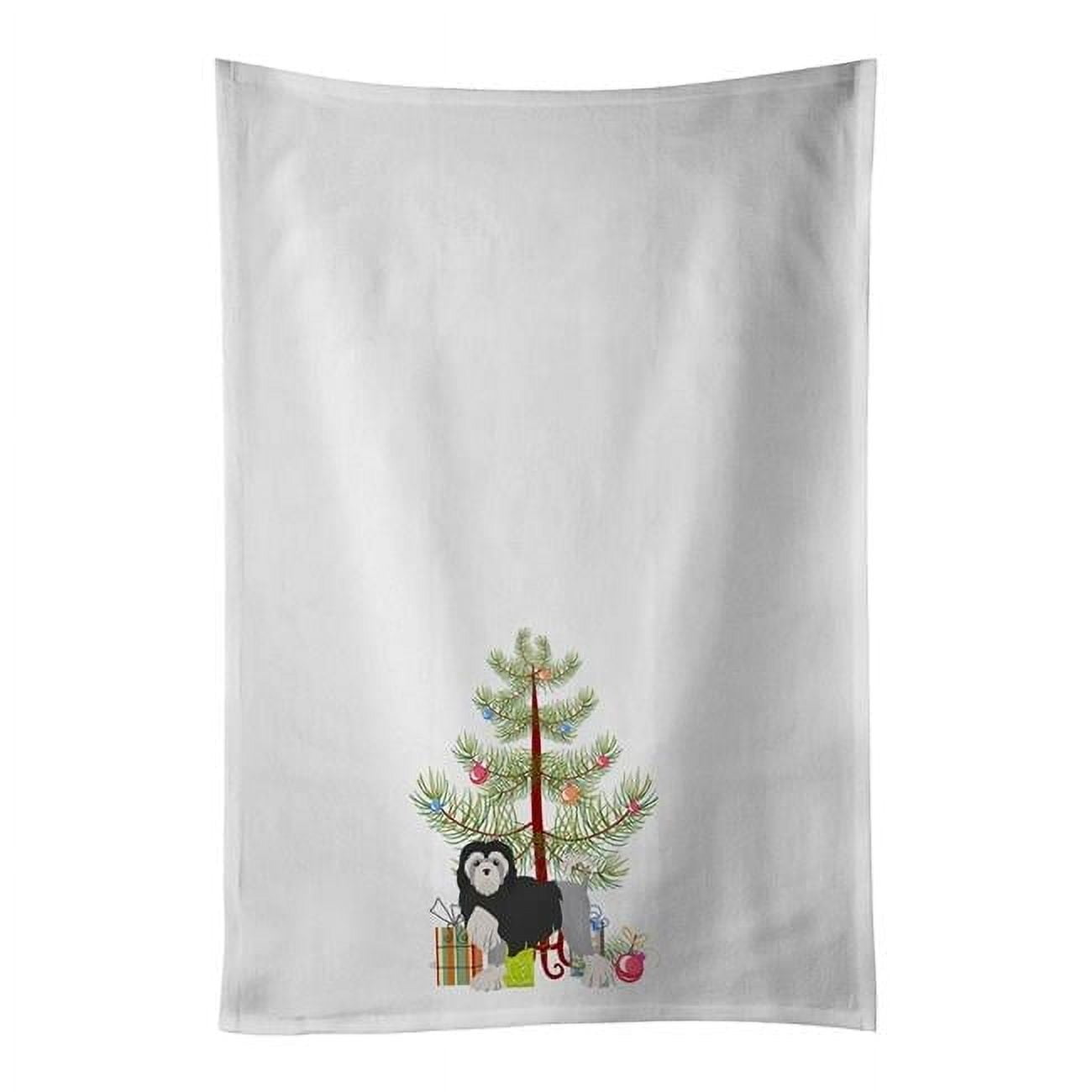 Carolines Treasures CK3470WTKT 28 x 19 in. Unisex Lowchen or Little Lion Dog Christmas Tree White Dish Towels Kitchen Towel - Set of 2
