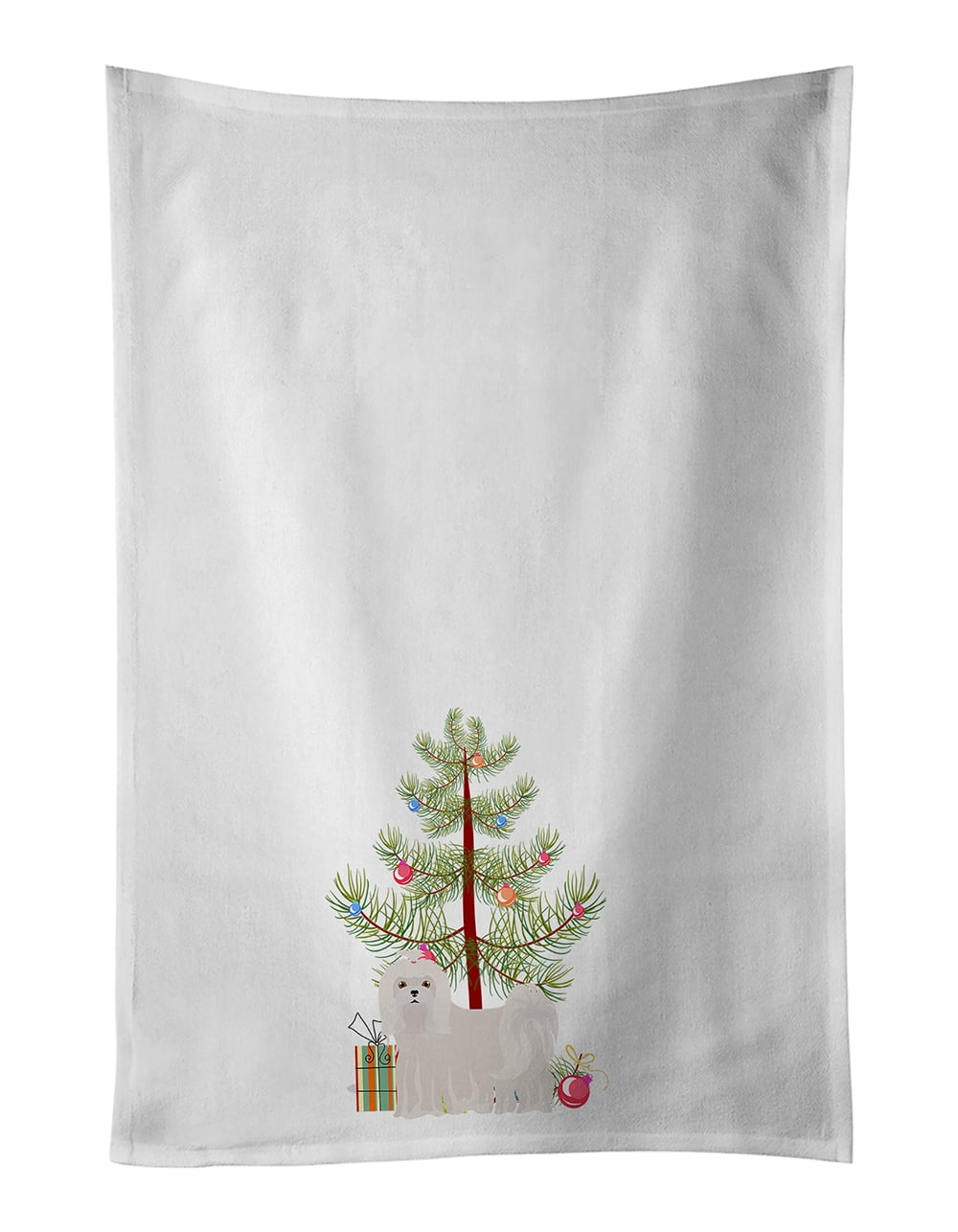 Maltese Christmas Tree White Kitchen Towel Set of 2 19 in x 28 in