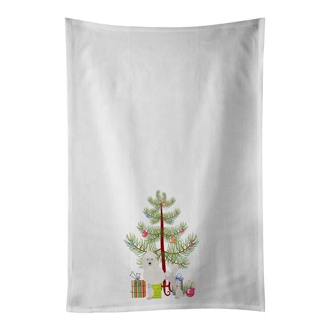 Carolines Treasures CK3478WTKT 28 x 19 in. Unisex Miniature Poodle Christmas Tree White Dish Towels Kitchen Towel - Set of 2