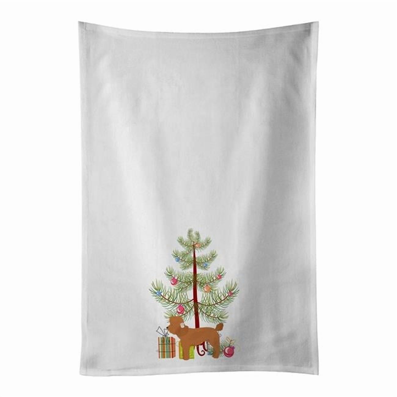 Carolines Treasures CK3479WTKT 28 x 19 in. Unisex Toy Poodle Christmas Tree White Dish Towels Kitchen Towel - Set of 2