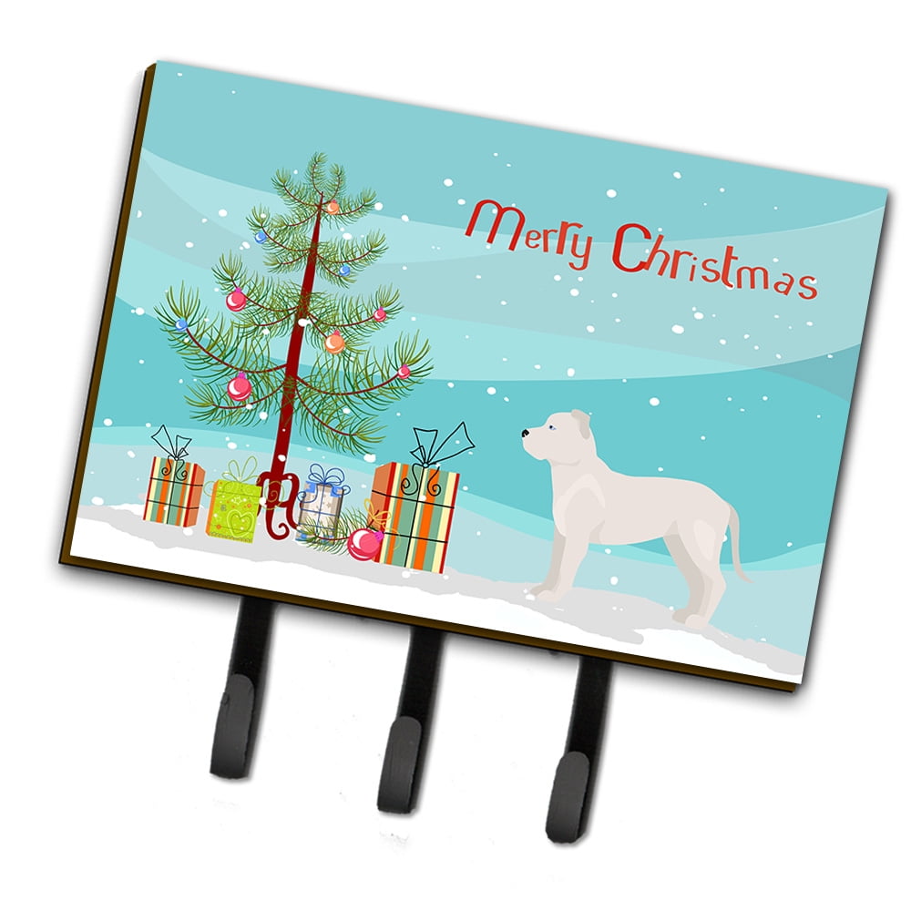 White Bullboxer Christmas Tree Leash or Key Holder