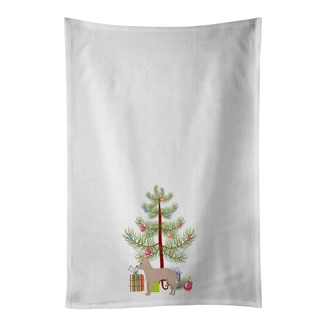 Carolines Treasures CK3842WTKT 28 x 19 in. Unisex Tan Jackhuahua Christmas Tree White Dish Towels Kitchen Towel - Set of 2