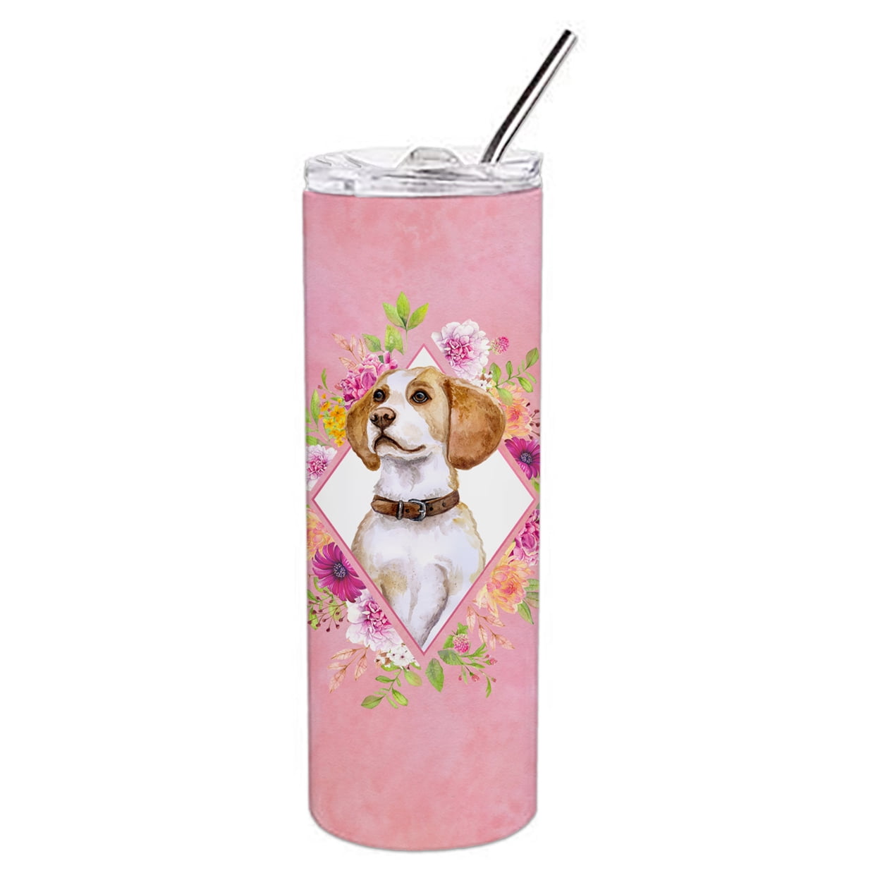 Carolines Treasures CK4117TBL20 Beagle Pink Flowers Stainless Steel 20 oz Skinny Tumbler 20 oz multicolor