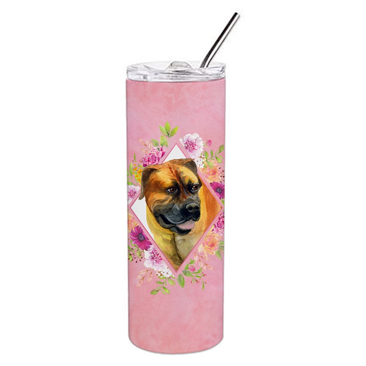 Carolines Treasures CK4121TBL20 Borboel Mastiff Pink Flowers Stainless Steel 20 oz Skinny Tumbler 20 oz multicolor