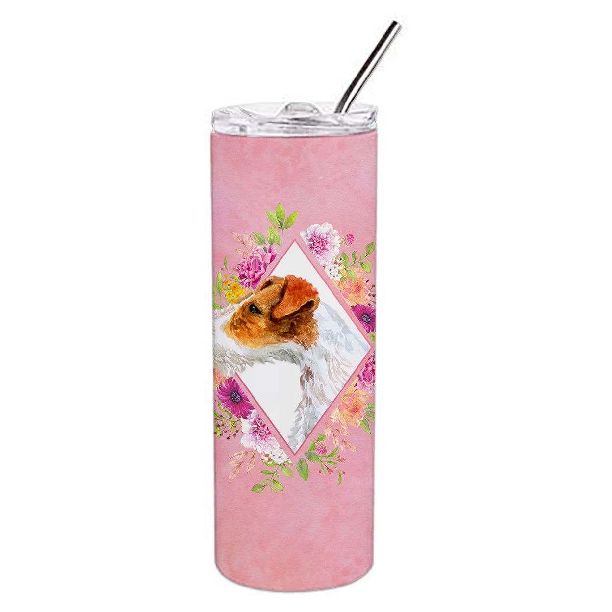 Carolines Treasures CK4142TBL20 Jack Russell Terrier Design2 Pink Flowers Stainless Steel 20 oz Skinny Tumbler 20 oz