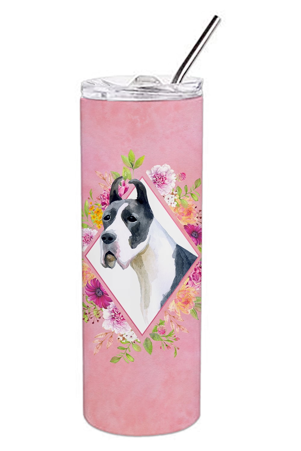 Great Dane Pink Flowers Double Walled Stainless Steel 20 oz Skinny Tumbler