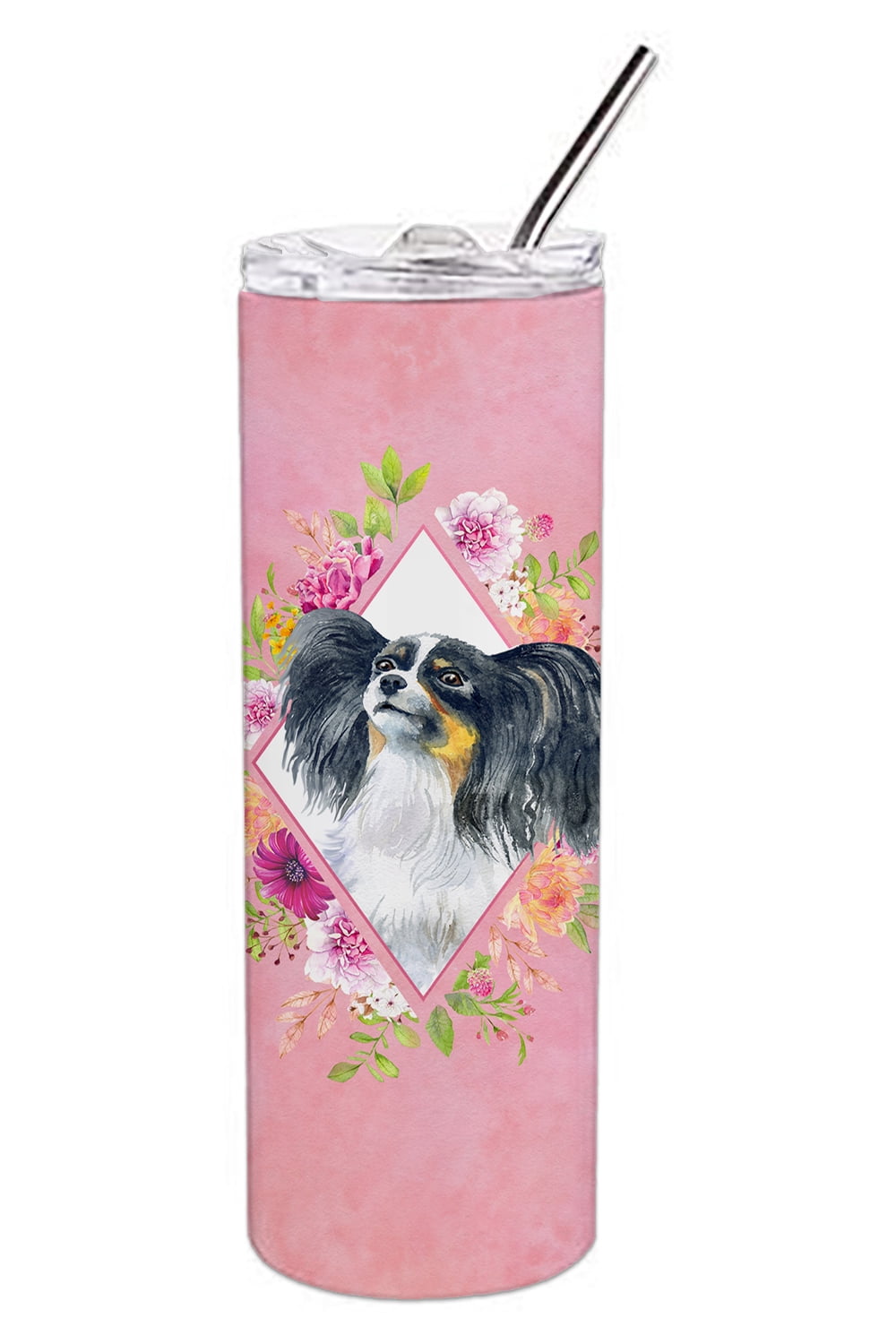 Carolines Treasures CK4165TBL20 Papillon Pink Flowers Stainless Steel 20 oz Skinny Tumbler 20 oz multicolor