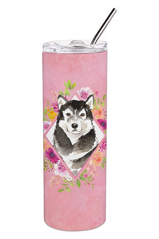 Carolines Treasures CK4224TBL20 Alaskan Malamute Pink Flowers Stainless Steel 20 oz Skinny Tumbler 20 oz multicolor
