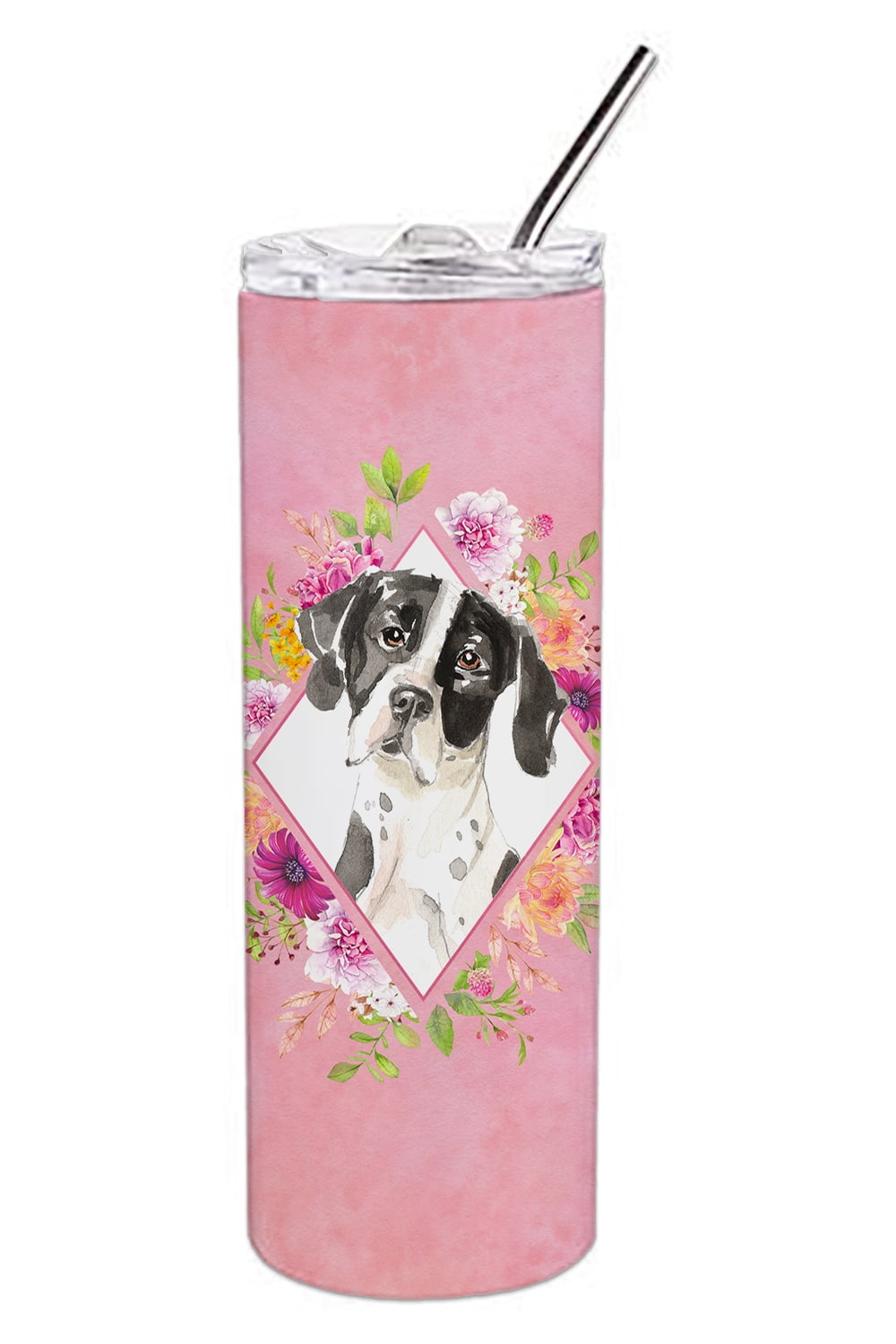 Carolines Treasures CK4239TBL20 English Pointer Pink Flowers Stainless Steel 20 oz Skinny Tumbler 20 oz multicolor