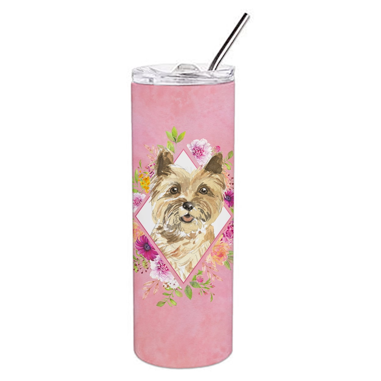 Carolines Treasures CK4250TBL20 Cairn Terrier Pink Flowers Stainless Steel 20 oz Skinny Tumbler 20 oz multicolor