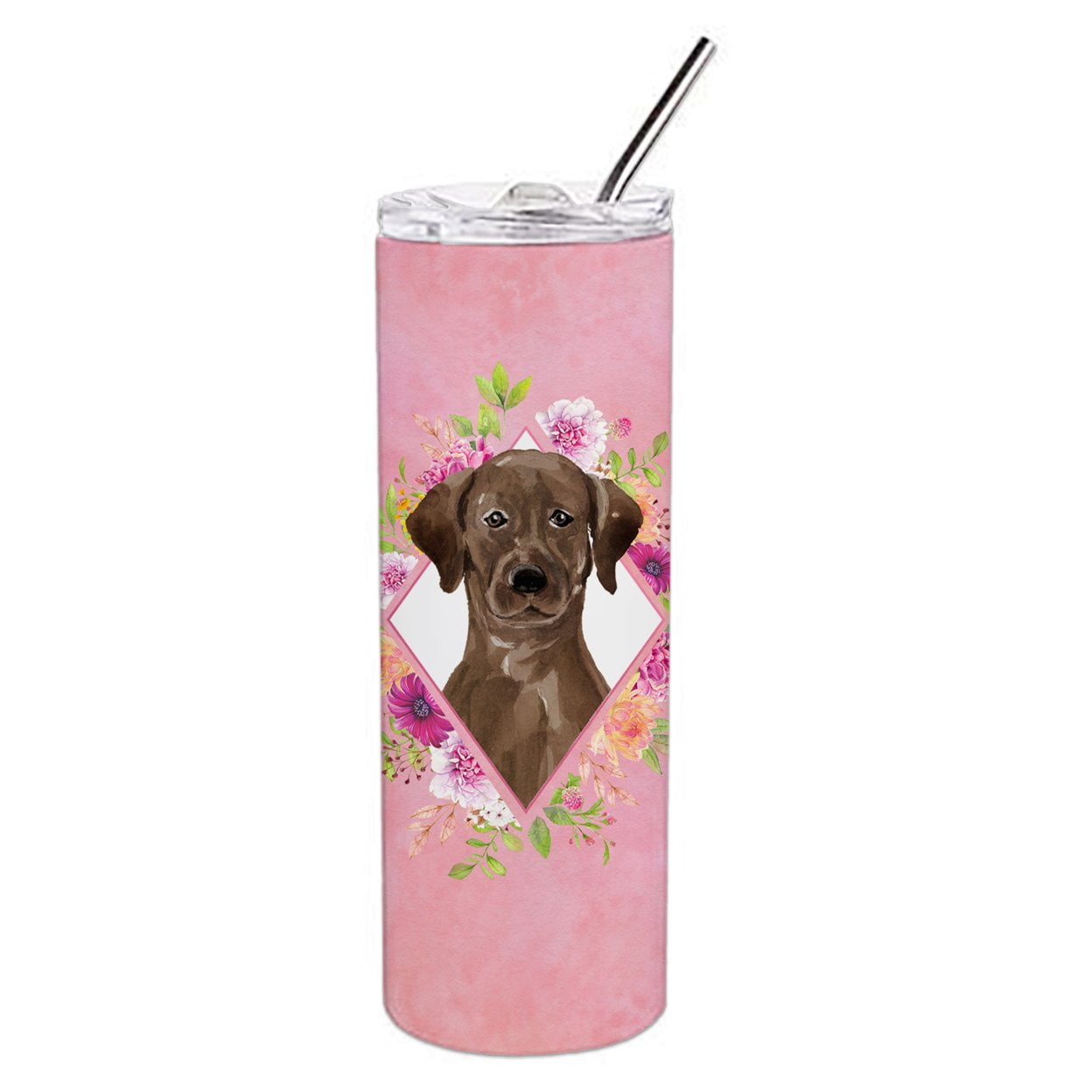 Carolines Treasures CK4251TBL20 Chocolate Labrador Pink Flowers Stainless Steel 20 oz Skinny Tumbler 20 oz multicolor