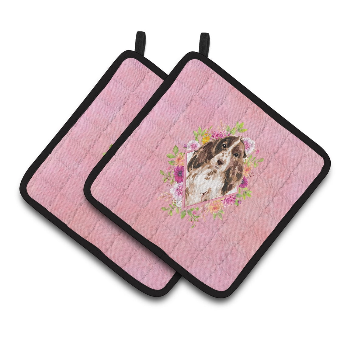 Carolines Treasures CK4252PTHD Brown Parti Cocker Spaniel Pink Flowers Pair of Pot Holders 7.5HX7.5W multicolor