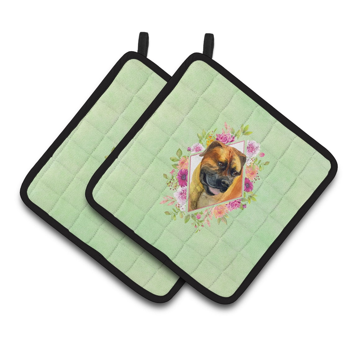 Borboel Mastiff Green Flowers Pair of Pot Holders
