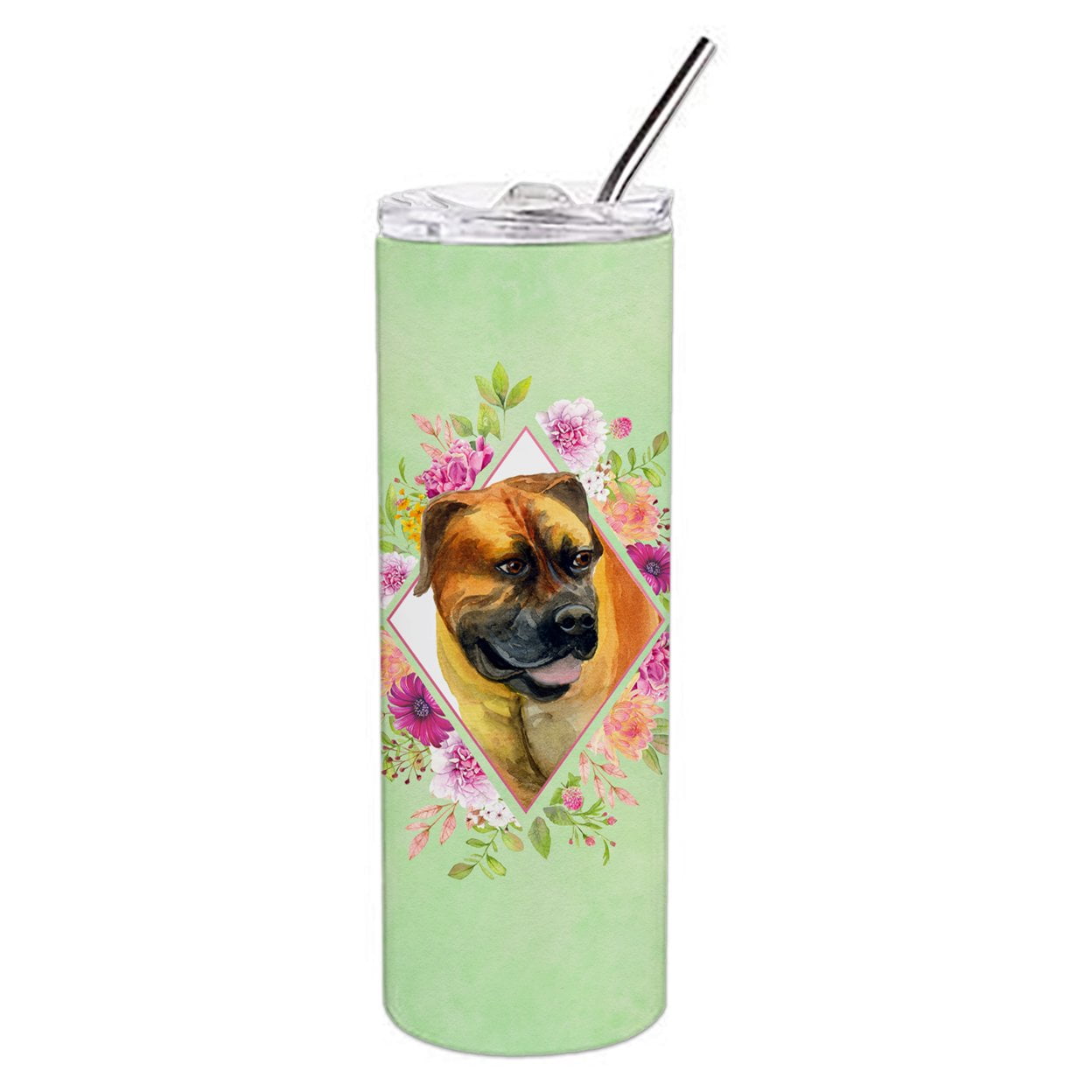 Carolines Treasures CK4281TBL20 Borboel Mastiff Green Flowers Stainless Steel 20 oz Skinny Tumbler 20 oz multicolor