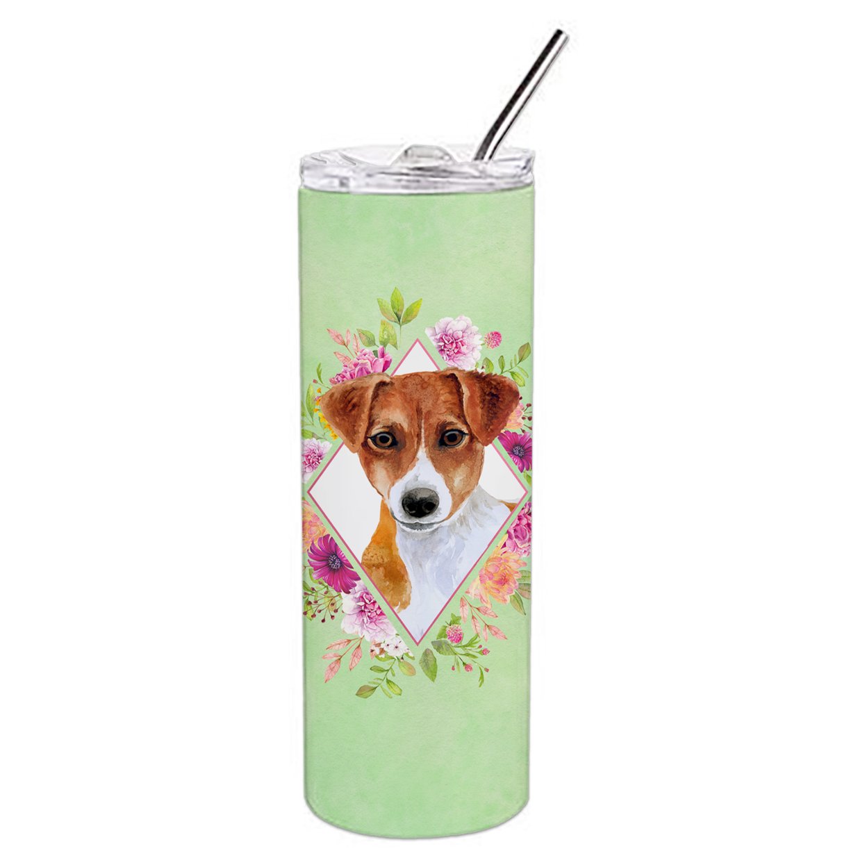 Carolines Treasures CK4316TBL20 Jack Russell Terrier Design2 Green Flowers Stainless Steel 20 oz Skinny Tumbler 20 oz