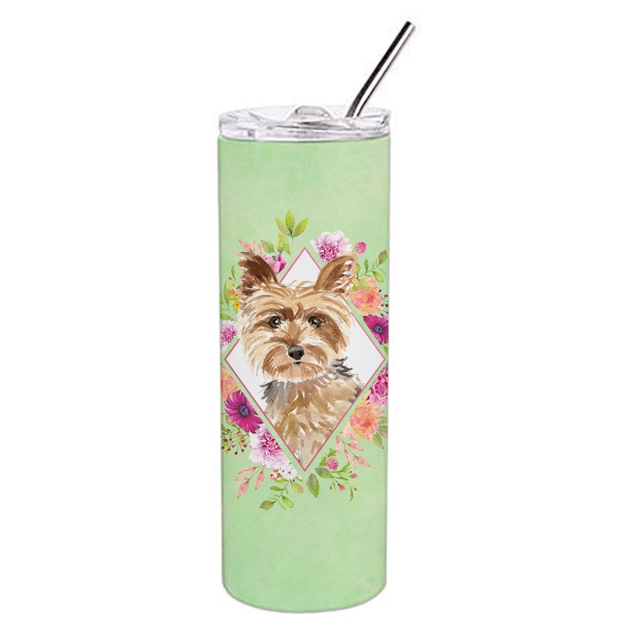 Carolines Treasures CK4357TBL20 Yorkie Green Flowers Stainless Steel 20 oz Skinny Tumbler 20 oz multicolor