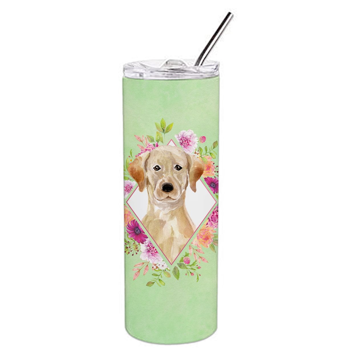 Carolines Treasures CK4387TBL20 Yellow Lab Green Flowers Stainless Steel 20 oz Skinny Tumbler 20 oz multicolor