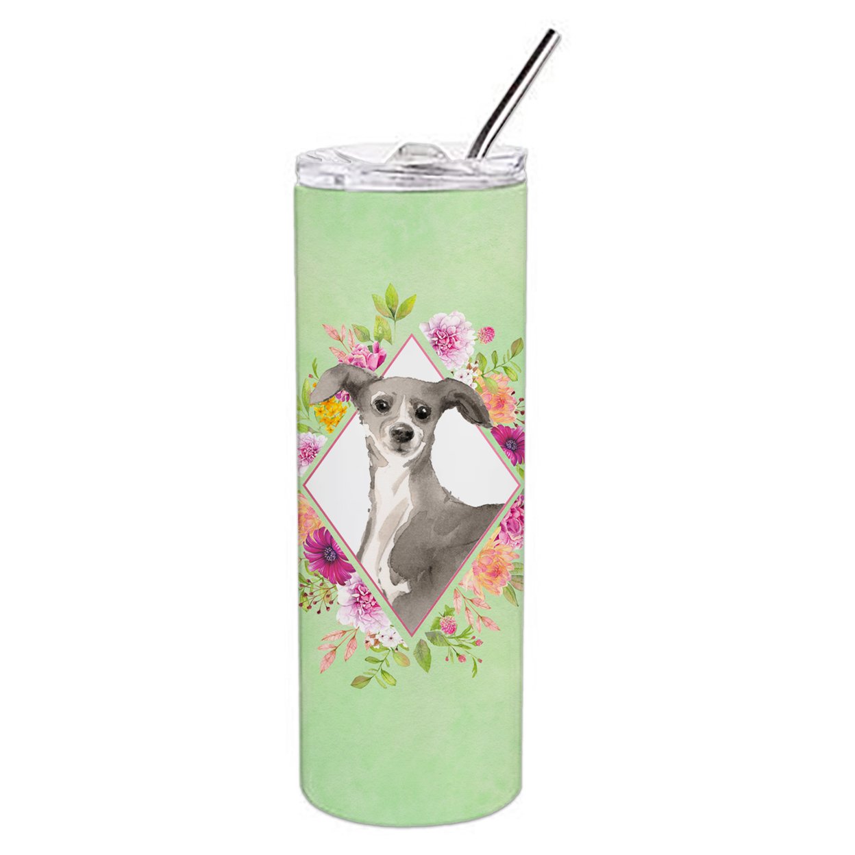 Carolines Treasures CK4390TBL20 Italian Greyhound Green Flowers Stainless Steel 20 oz Skinny Tumbler 20 oz multicolor