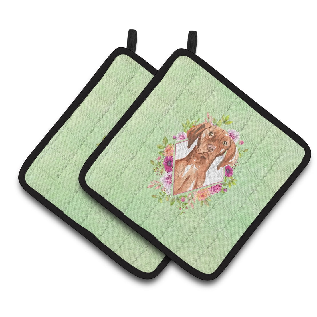 Carolines Treasures CK4392PTHD Vizsla Green Flowers Pair of Pot Holders 7.5HX7.5W multicolor