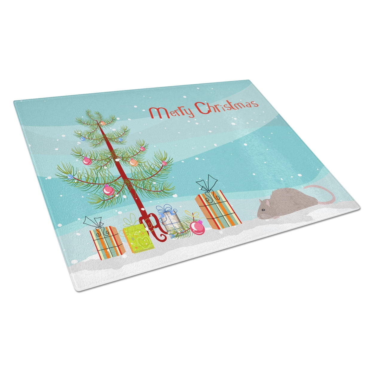 Carolines Treasures CK4475LCB Satin Rat Merry Christmas Glass Cutting Board Large, 12H x 16W, multicolor